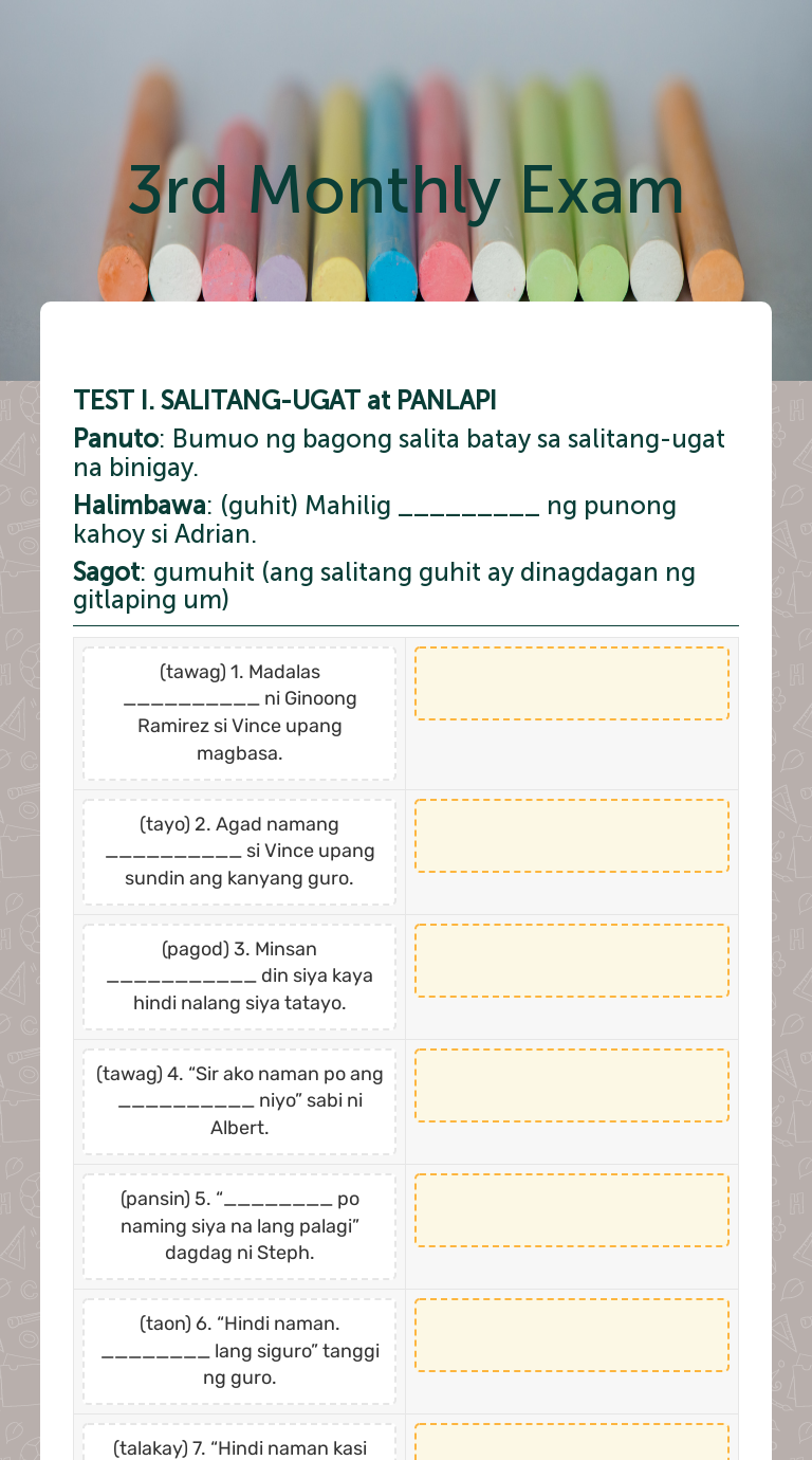3rd Monthly Exam worksheet preview image