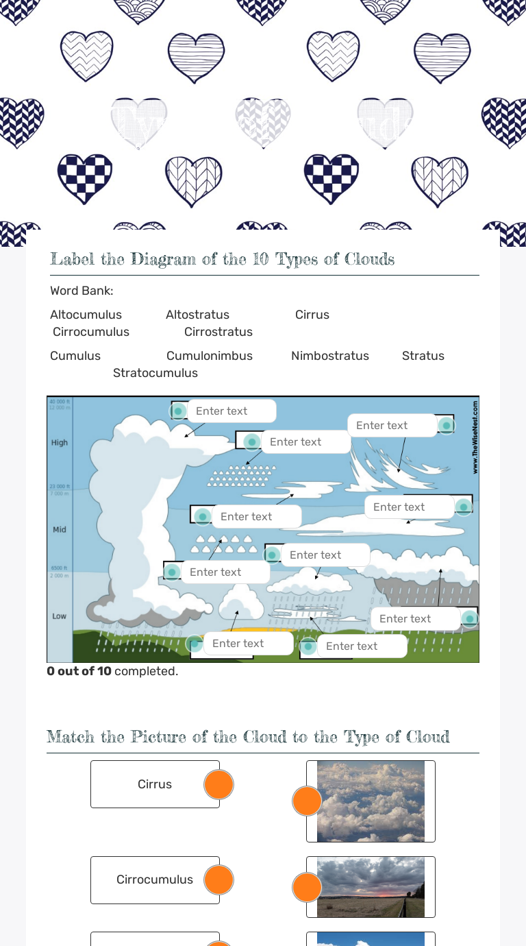 Types of Clouds  Interactive Worksheet by Melissa VanMiddendorp Throughout Types Of Clouds Worksheet