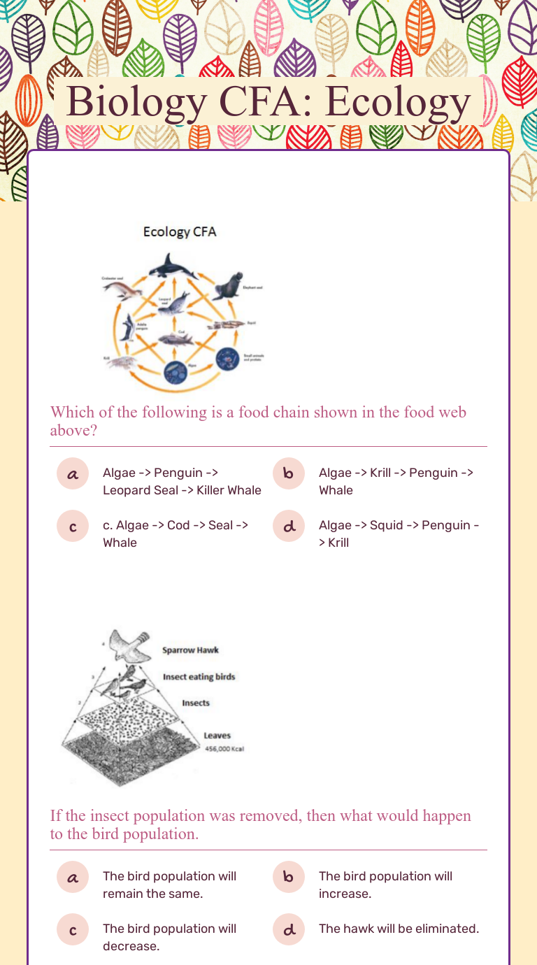 Biology CFA: Ecology | Interactive Worksheet by Megan Jenkins | Wizer.me