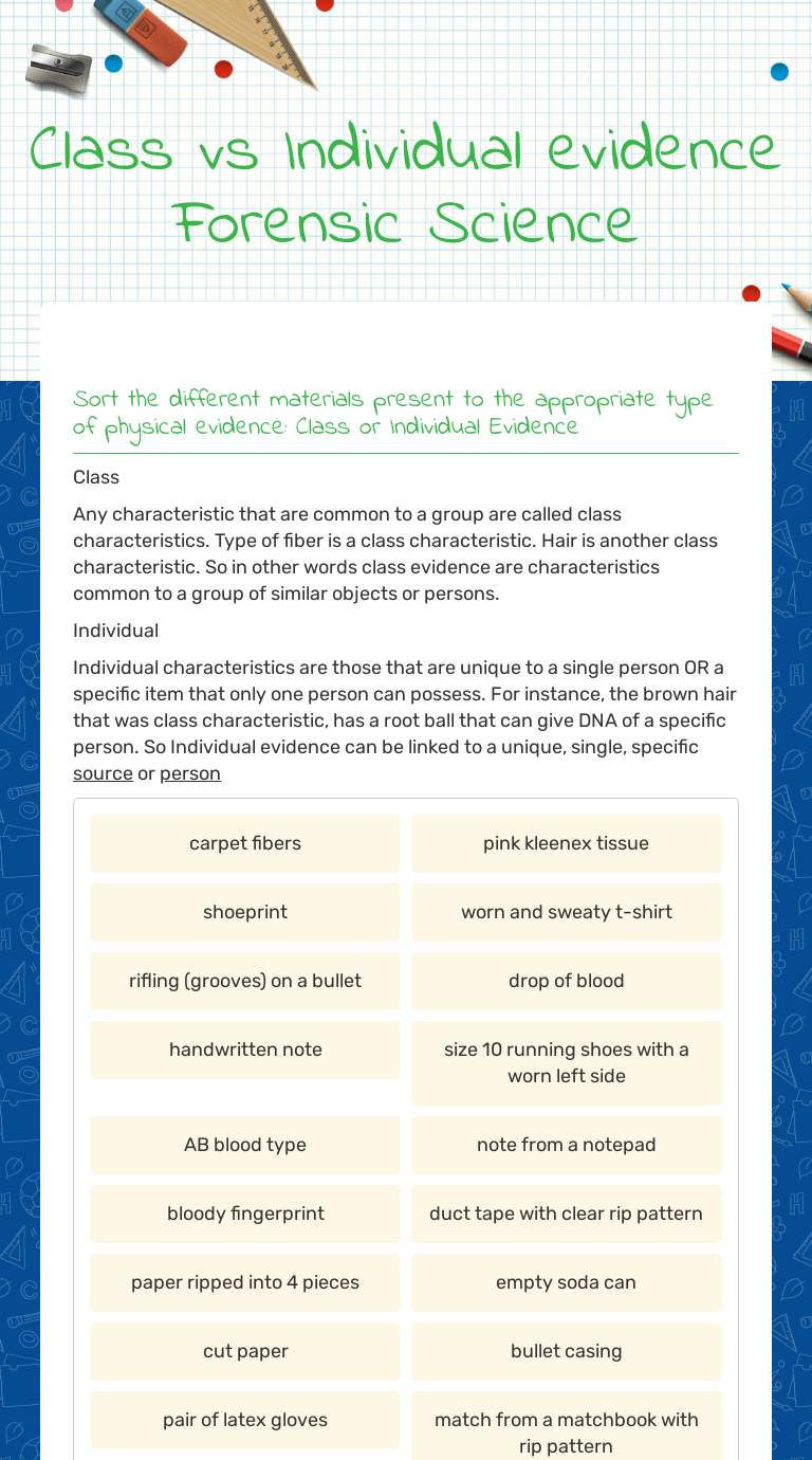 Class Vs Individual Evidence Forensic Science Interactive Worksheet By Glenda Thomas Wizer Me