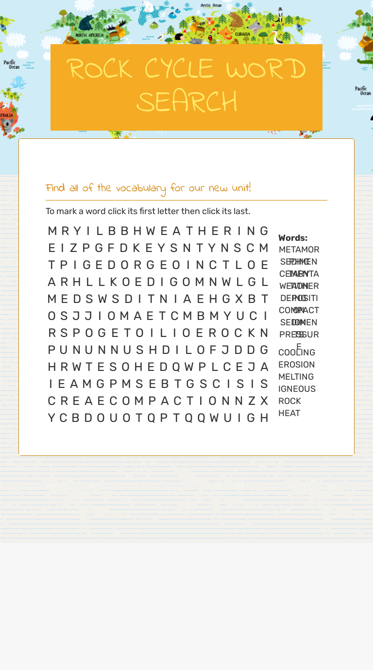 Rock Cycle Word Search