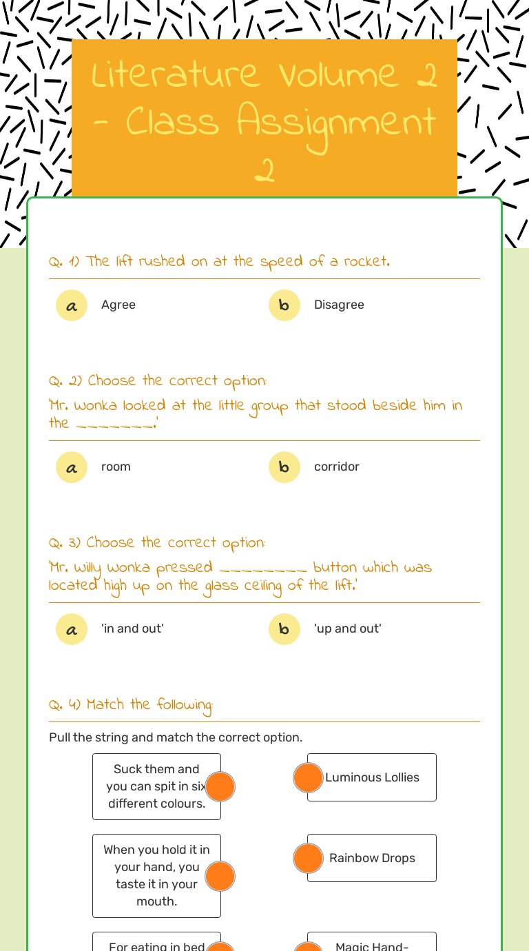 Literature Volume 2 - Class Assignment 2 worksheet preview image