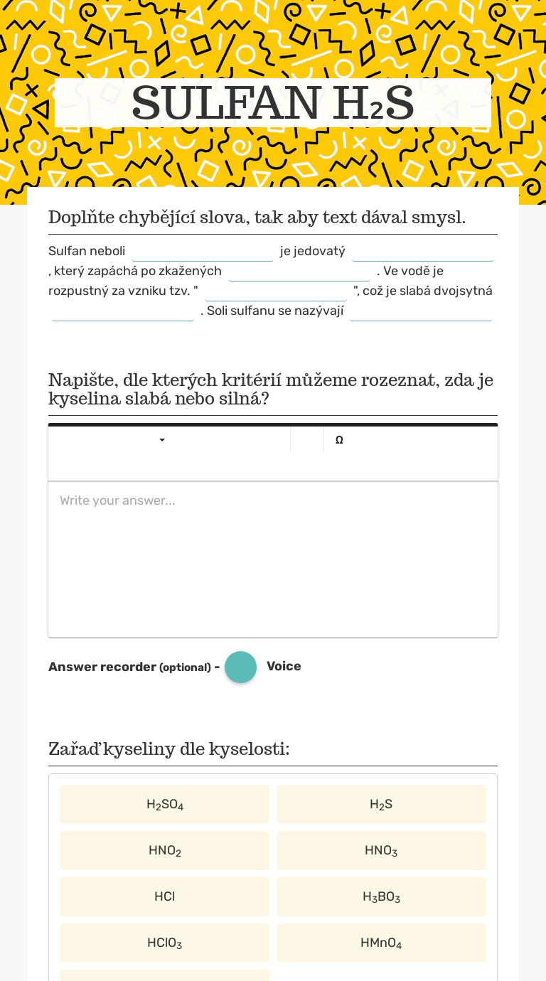 SULFAN H₂S worksheet preview image