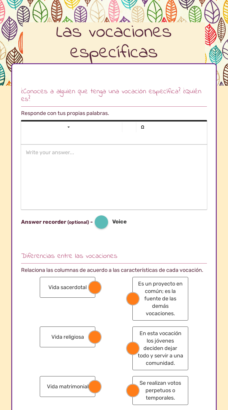 Las vocaciones específicas Grade 9 worksheet preview