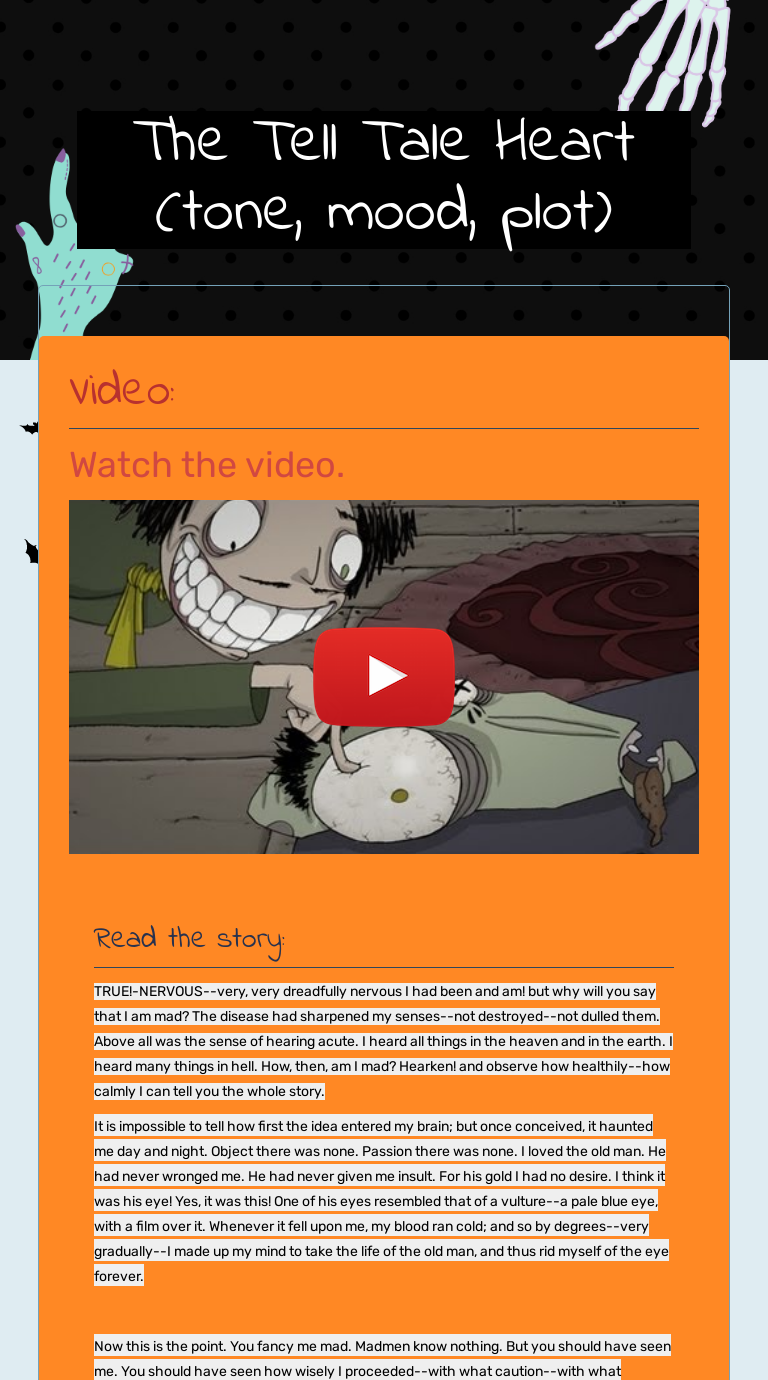 The Tell Tale Heart (tone, mood, plot) Interactive Worksheet by