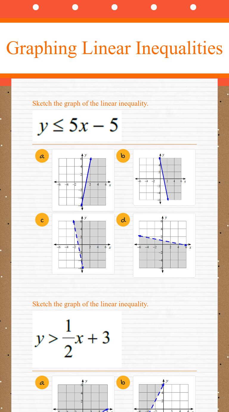 Graphing Linear Inequalities  Interactive Worksheet by Merin Throughout Graphing Linear Inequalities Worksheet