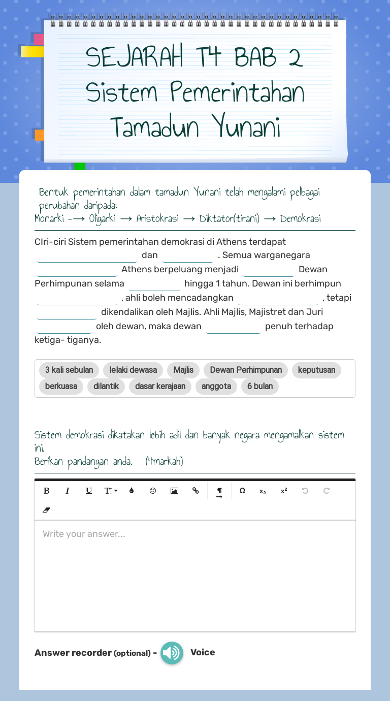 Sejarah T4 Bab 2 Sistem Pemerintahan Tamadun Yunani Interactive Worksheet By Roseni Binti Mohd Nusi Moe Wizer Me