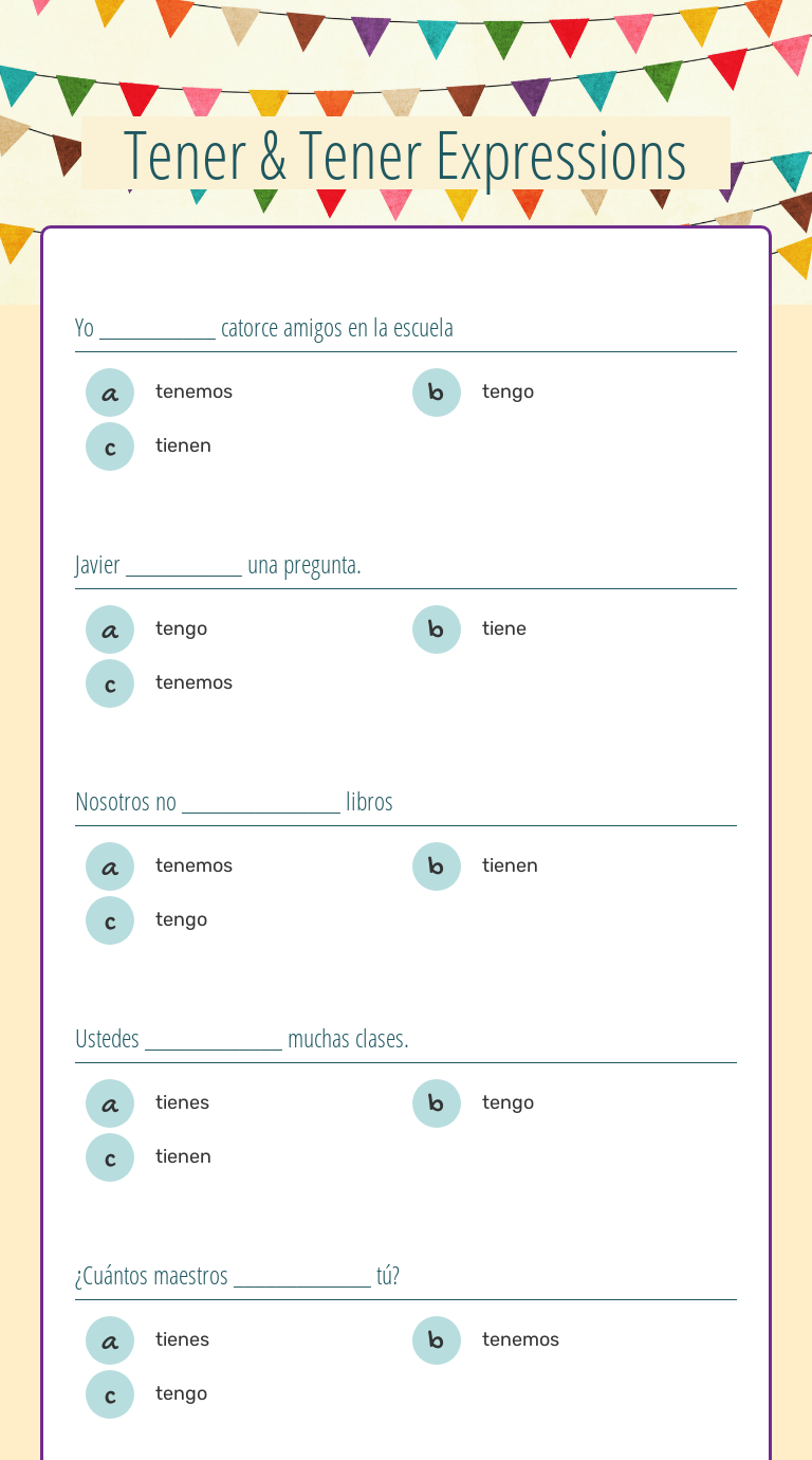 Tener Expressions Worksheet Answers