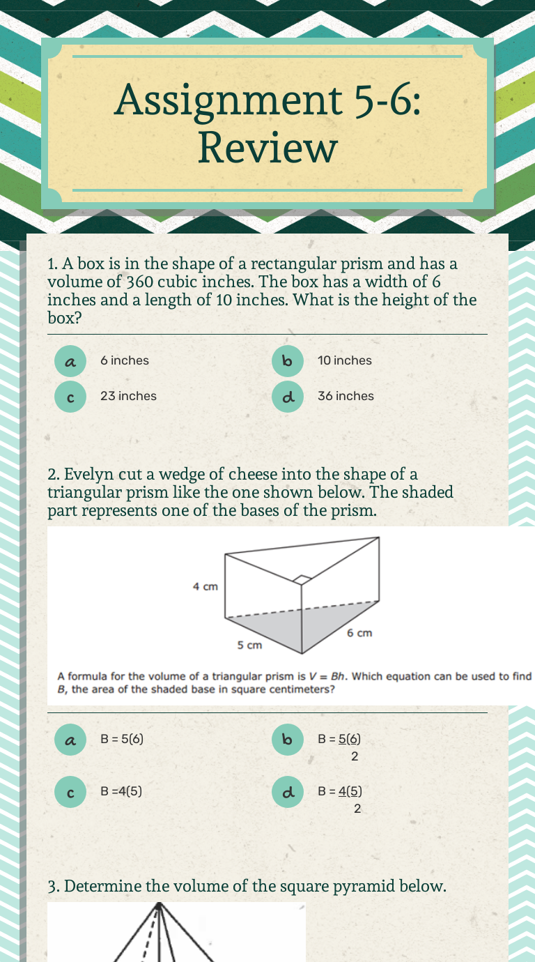 Assignment 5-6: Review | Interactive Worksheet by Angela Sigmon | Wizer.me