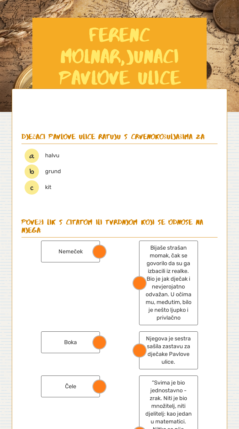 ferenc molnar,Junaci pavlove ulice Grade 5 worksheet preview