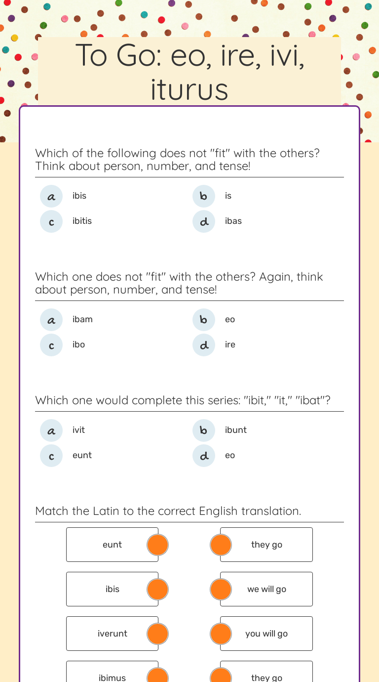 To Go eo, ire, ivi, iturus Interactive Worksheet by Christine Meyer