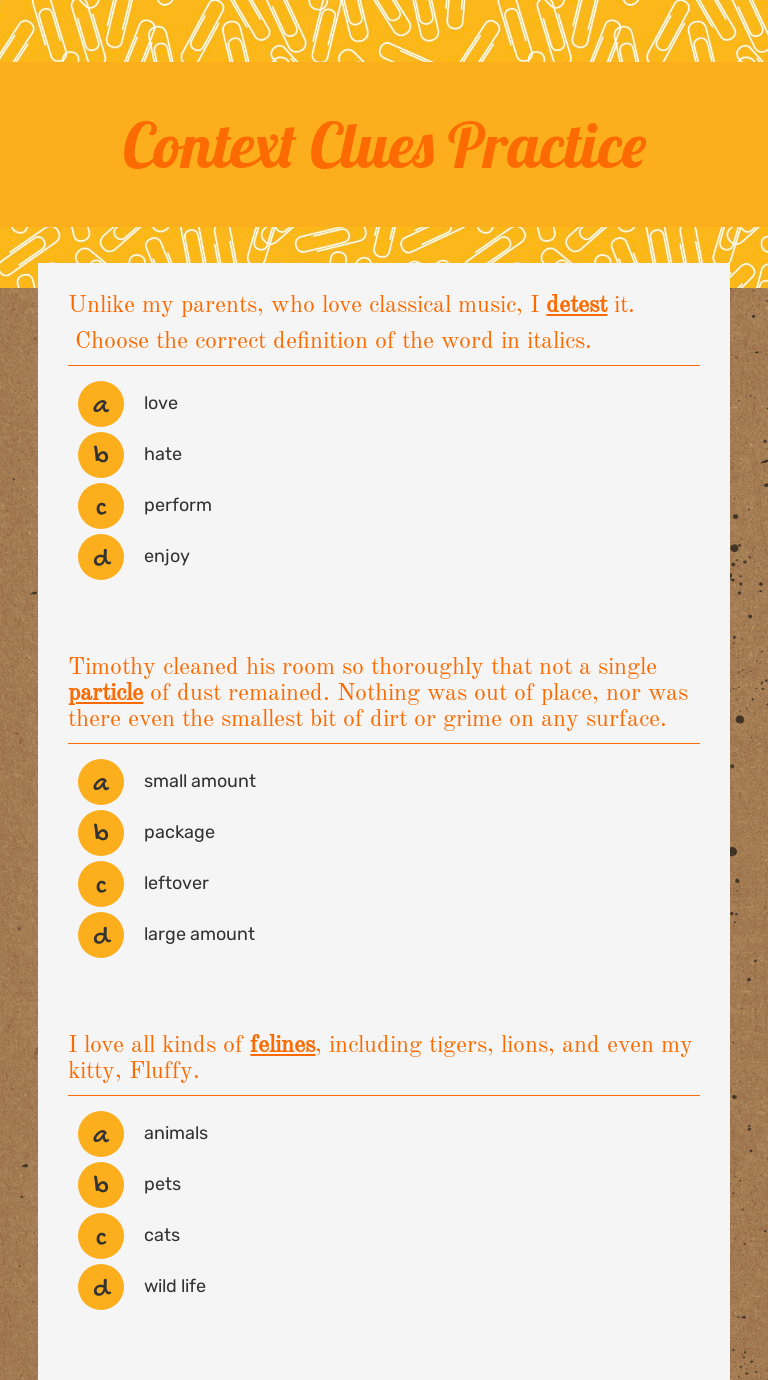 Context Clues 
Practice worksheet preview image