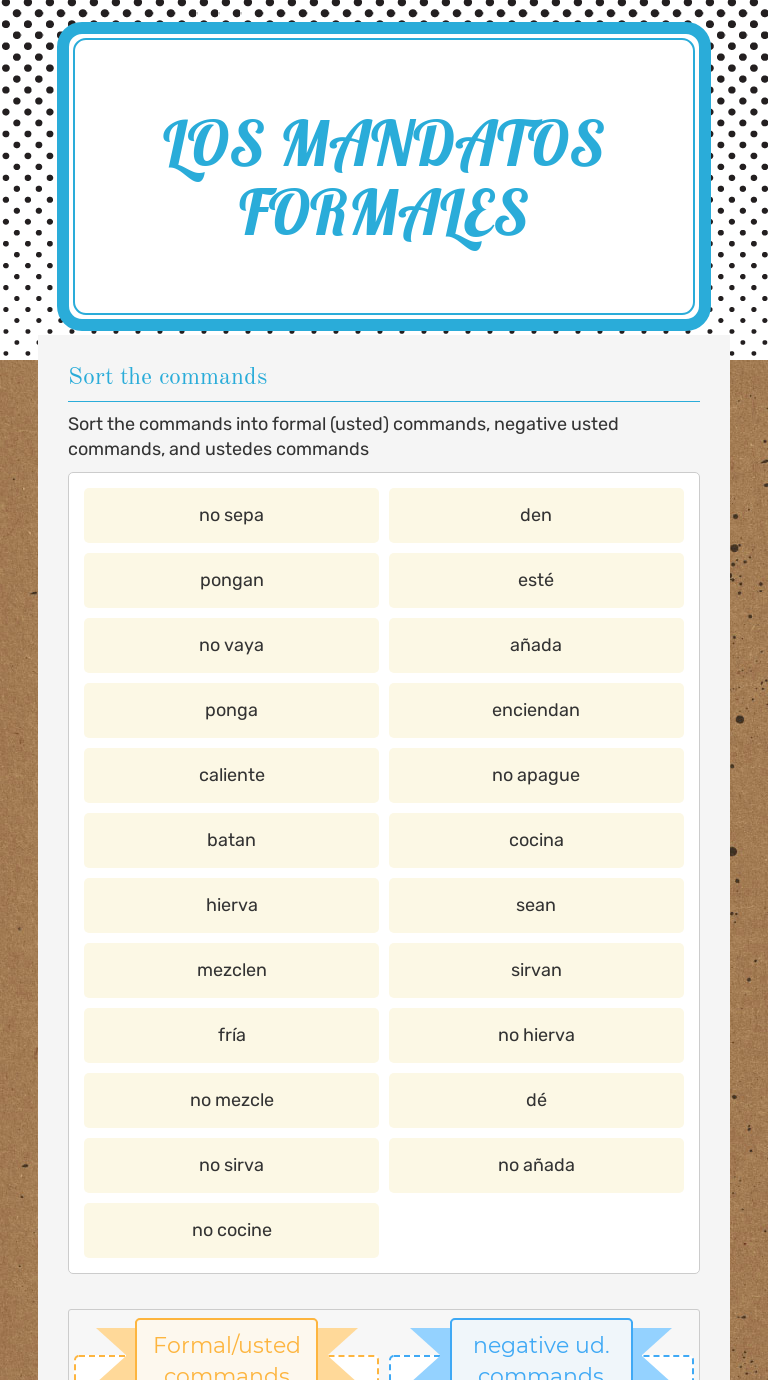 Los Mandatos Formales | Interactive Worksheet By Kayla Pitt | Wizer.me