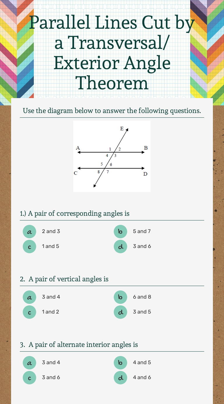 Parallel Lines Cut by a Transversal/ Exterior Angle Theorem