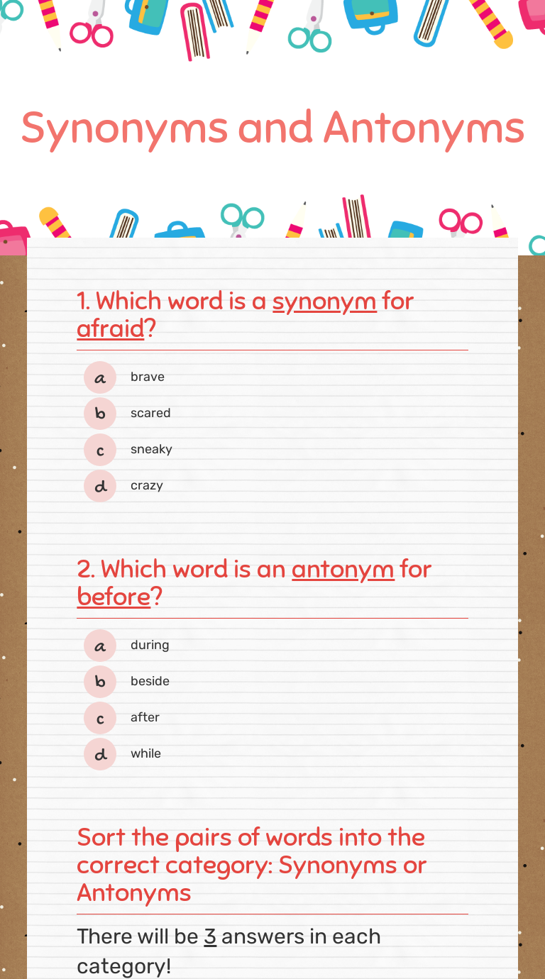 Synonyms And Antonyms | Interactive Worksheet By Mackenzie Meyers ...