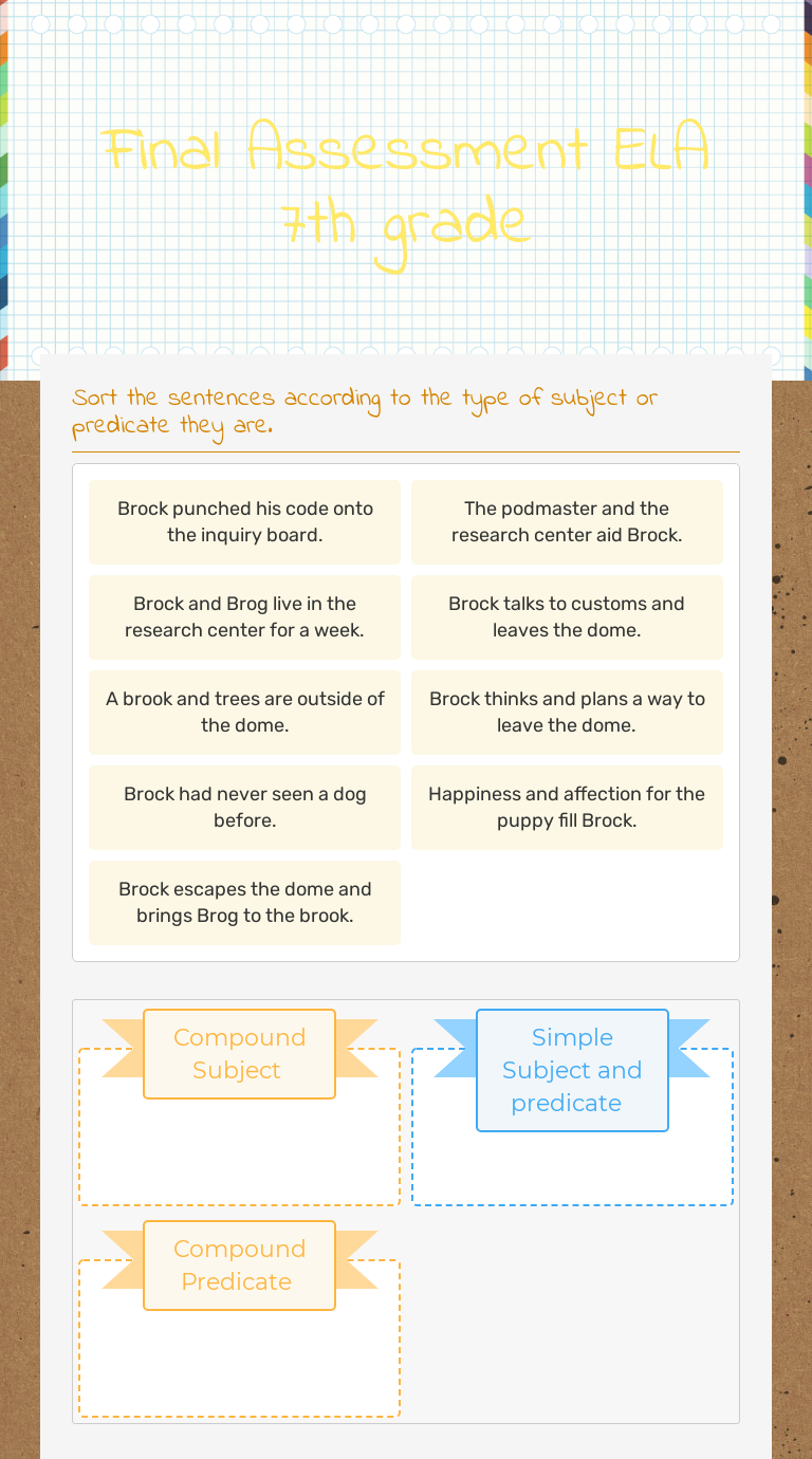 Final Assessment Ela 7th Grade Interactive Worksheet By Ligia Martinez Wizer Me