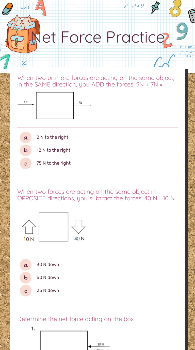 Net Force Practice Interactive Worksheet by Kiara Wizer.me