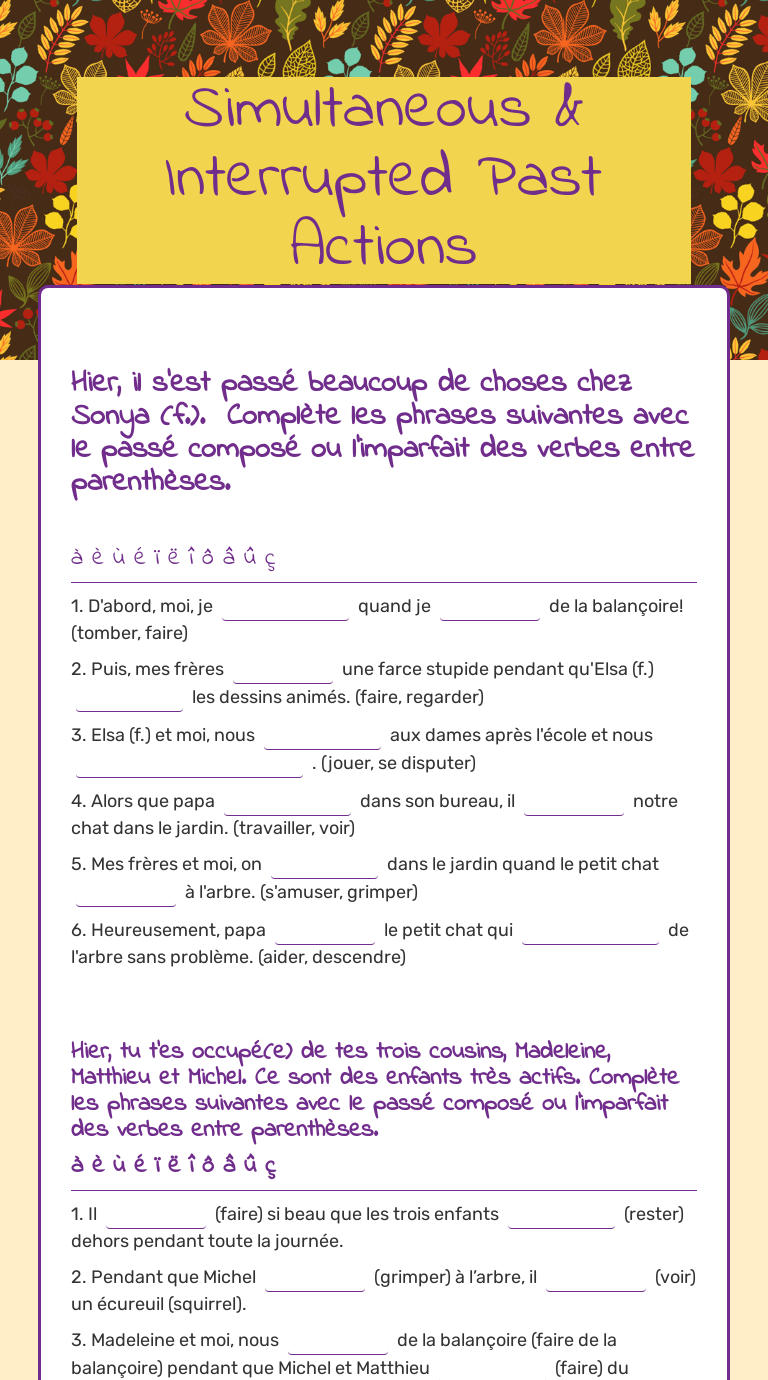 Simultaneous Interrupted Past Actions Interactive Worksheet By Vanessa Weinlein Wizer Me