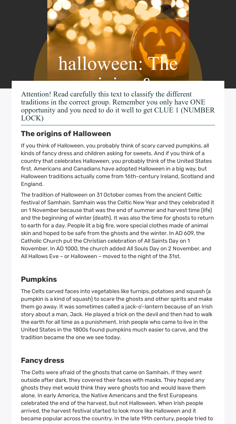 halloween The origins & features Interactive Worksheet by Sofía Royo
