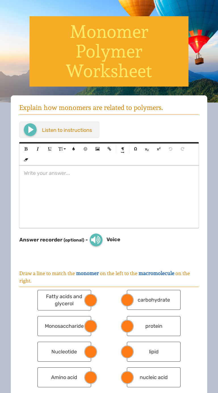 Monomer Polymer Worksheet | Interactive Worksheet by Rachel Sanders ...