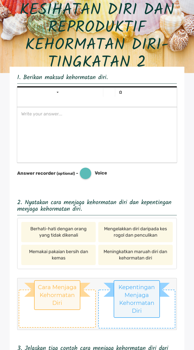 KESIHATAN DIRI DAN REPRODUKTIF KEHORMATAN DIRI- TINGKATAN 2 