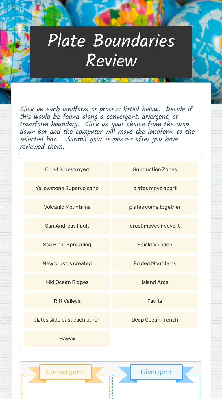 Plate Boundaries Review worksheet preview image