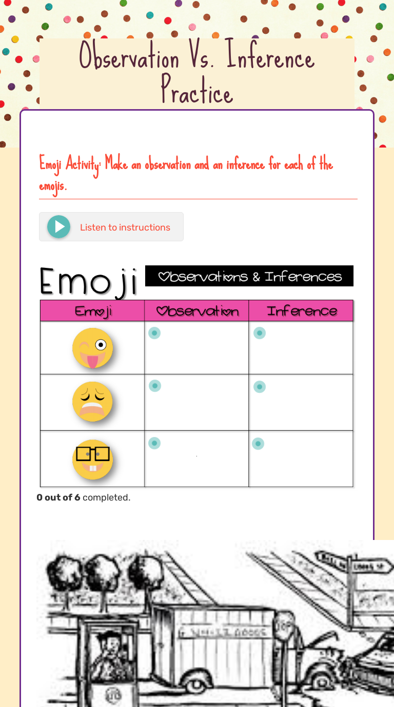 Observation Vs.  Inference Practice  Interactive Worksheet by Pertaining To Observation  Vs Inference Worksheet