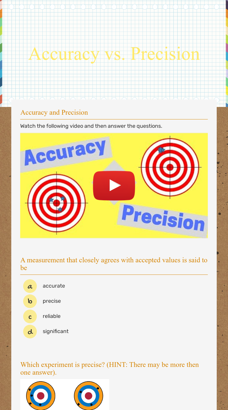 Accuracy vs. Precision  Interactive Worksheet by Jarred Nusz Intended For Accuracy And Precision Worksheet Answers