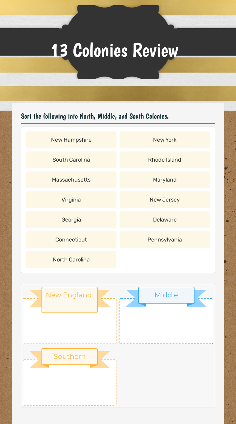 13 Colonies Review Grade 8 worksheet preview