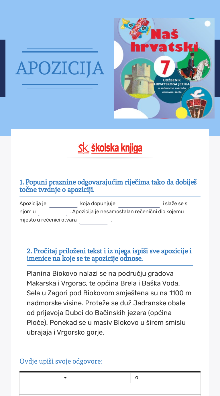 APOZICIJA Grade 7 worksheet preview