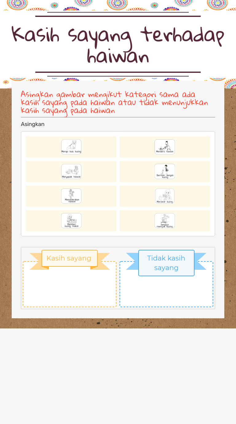 Kasih sayang terhadap haiwan worksheet preview image