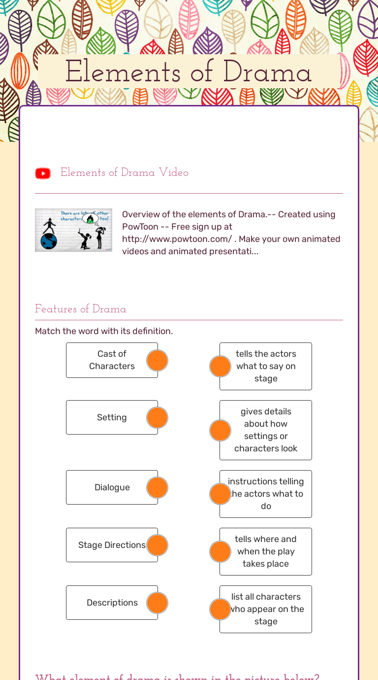 Elements of Drama  Interactive Worksheet by Brie Lay  Wizer.me Throughout Elements Of Drama Worksheet