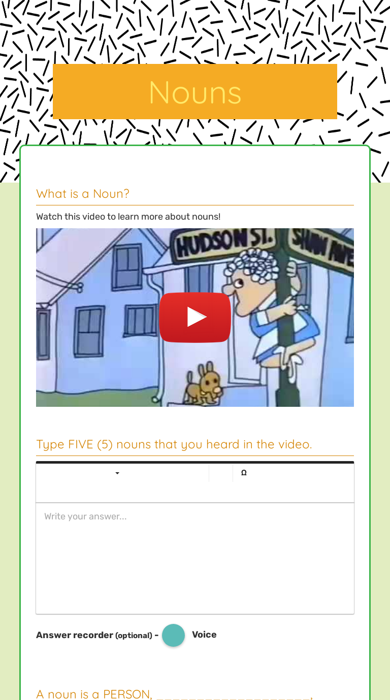 Nouns worksheet preview image