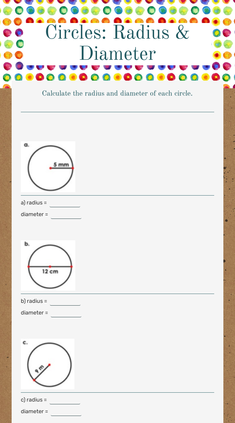 Circles Radius And Diameter Interactive Worksheet By Barbara Murphy Wizerme 