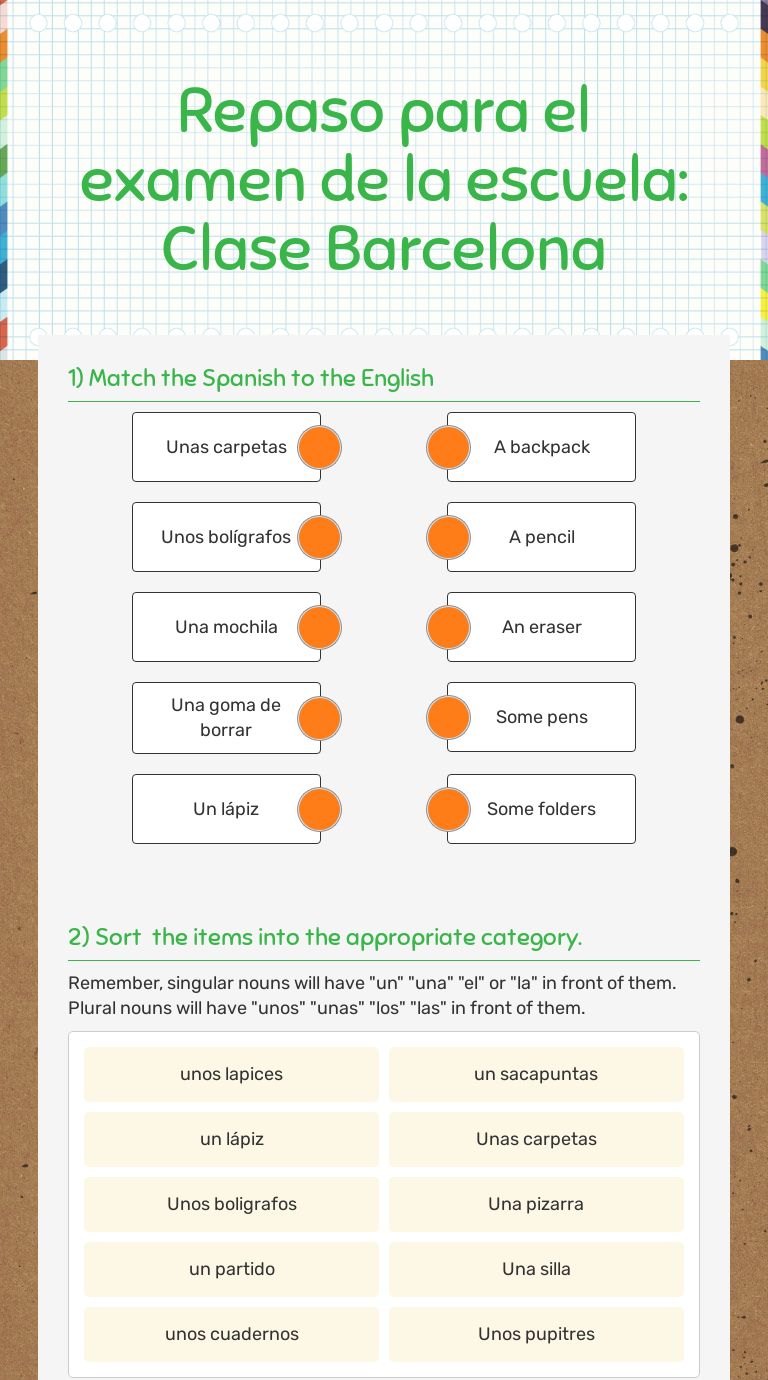 Repaso Para El Examen De La Escuela Clase Barcelona Interactive Worksheet By Kathleen Lehman Wizer Me