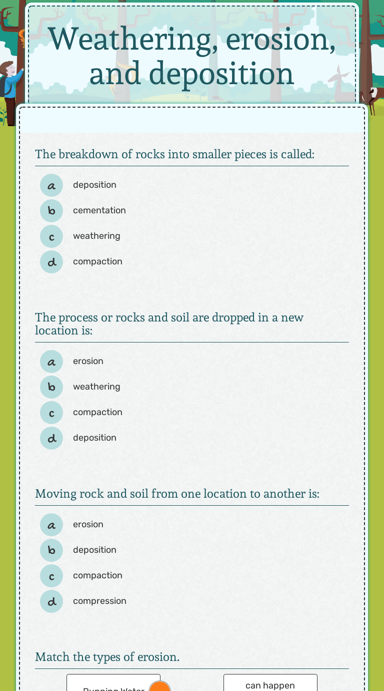 Weathering, erosion, and deposition  Interactive Worksheet by Within Erosion And Deposition Worksheet