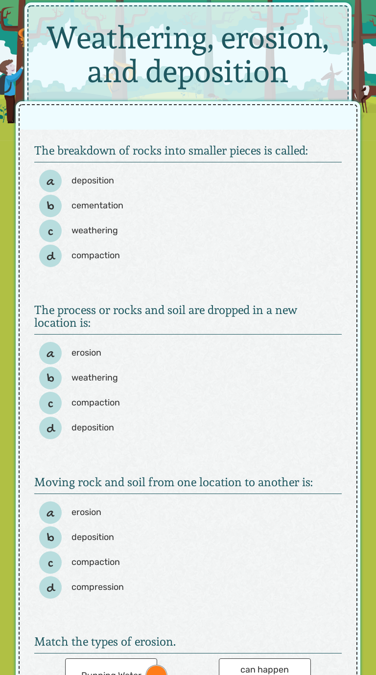 Weathering, erosion, and deposition  Interactive Worksheet by Intended For Weathering Erosion And Deposition Worksheet