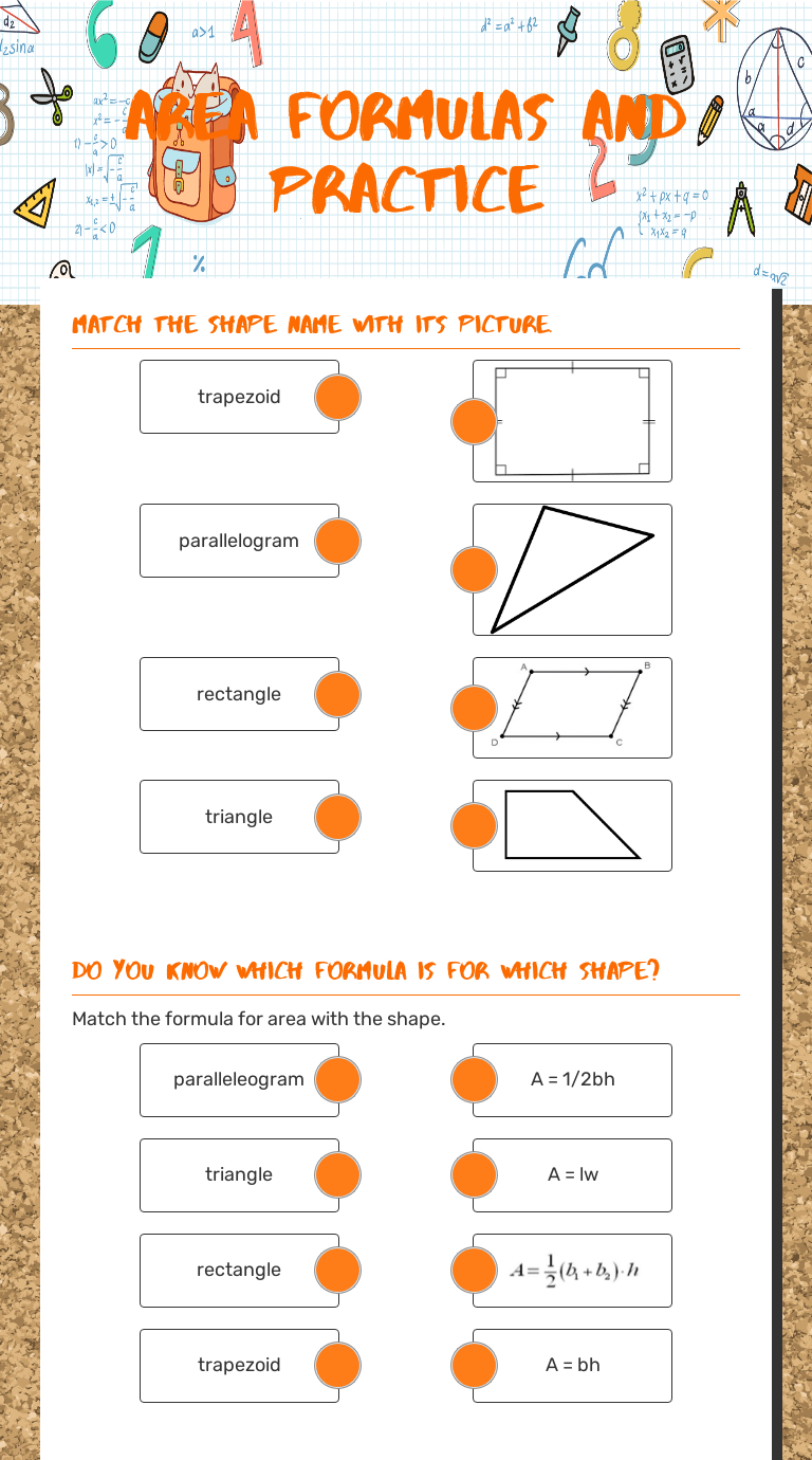 Area Formulas and Practice worksheet preview image