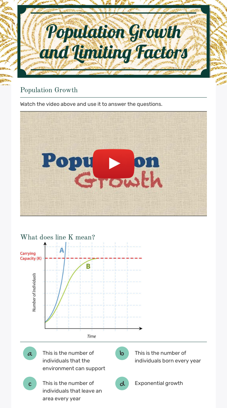 Limiting Factors Worksheet Answers Quizlet