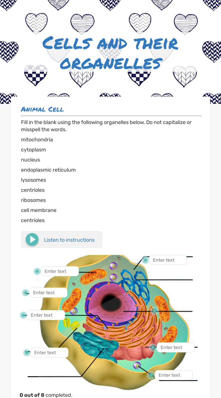 Cells and their  organelles  Interactive Worksheet by Maryam Throughout Cells And Their  Organelles Worksheet