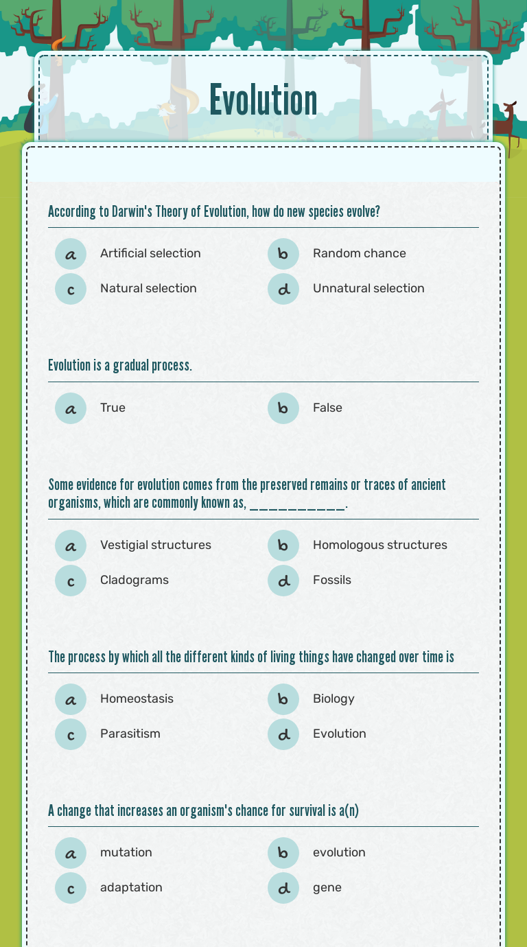 Evolution Grade 8 worksheet preview