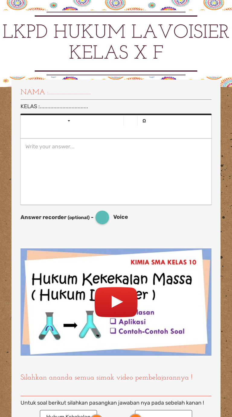 LKPD HUKUM LAVOISIER
KELAS X F worksheet preview