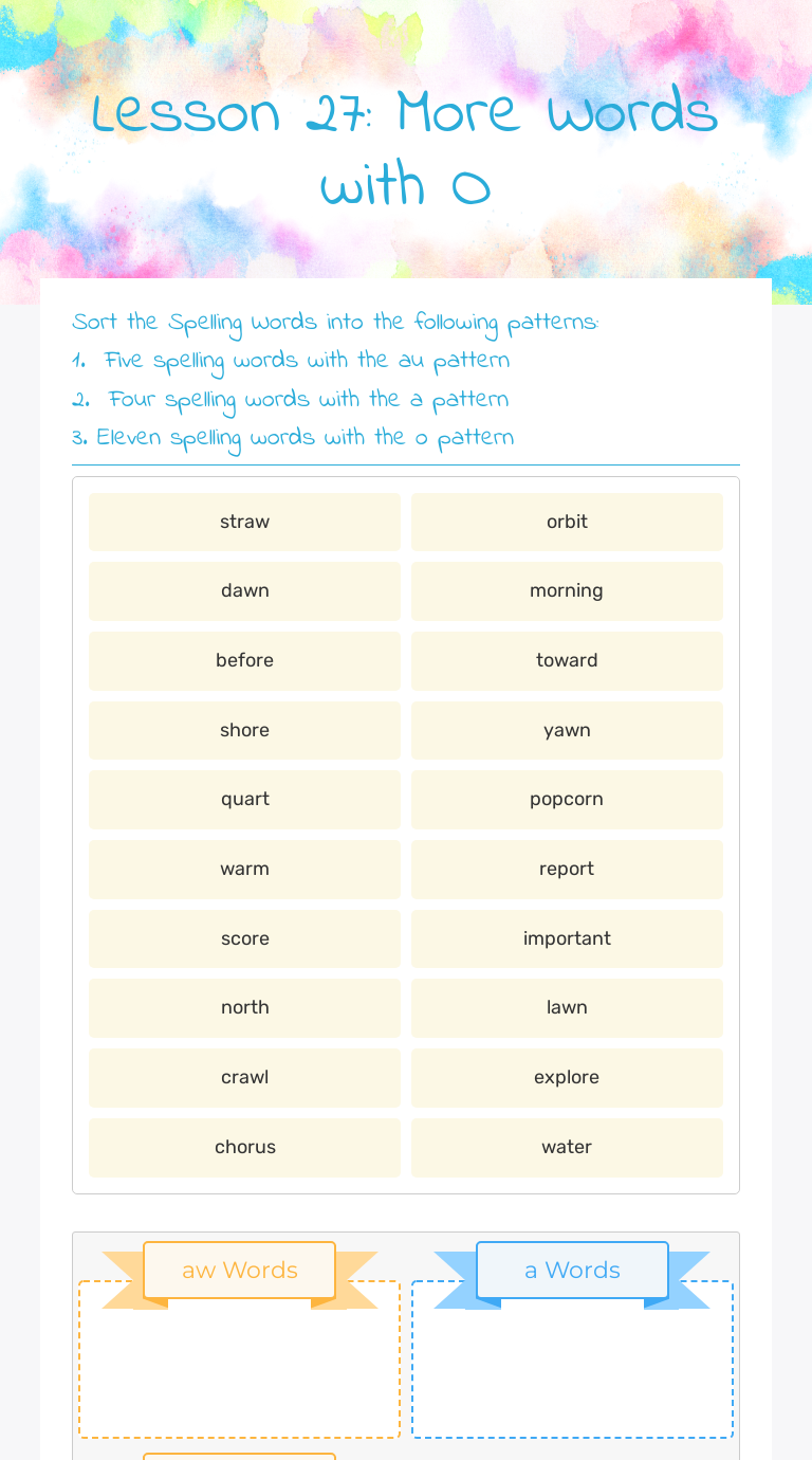 Lesson 27: More Words with O worksheet preview image
