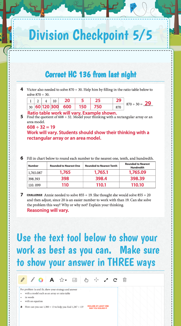 Division Checkpoint 5/5 Grade 5 worksheet preview