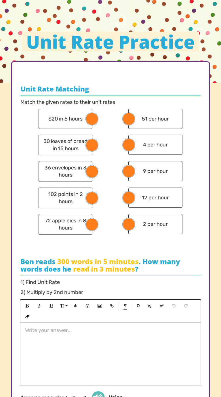 Unit Rate Worksheet With Answer Key