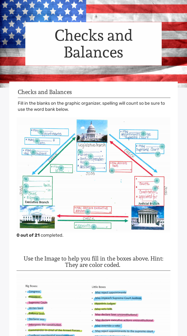 Checks and Balances  Interactive Worksheet by Alicia Alden  Wizer.me For Checks And Balances Worksheet Answers