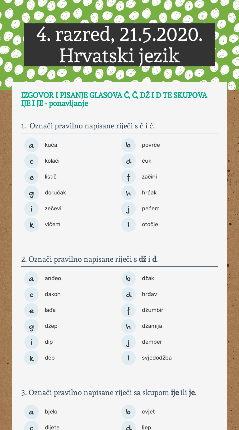 4. Razred, 21.5.2020. Hrvatski Jezik | Interactive Worksheet By Tihana ...