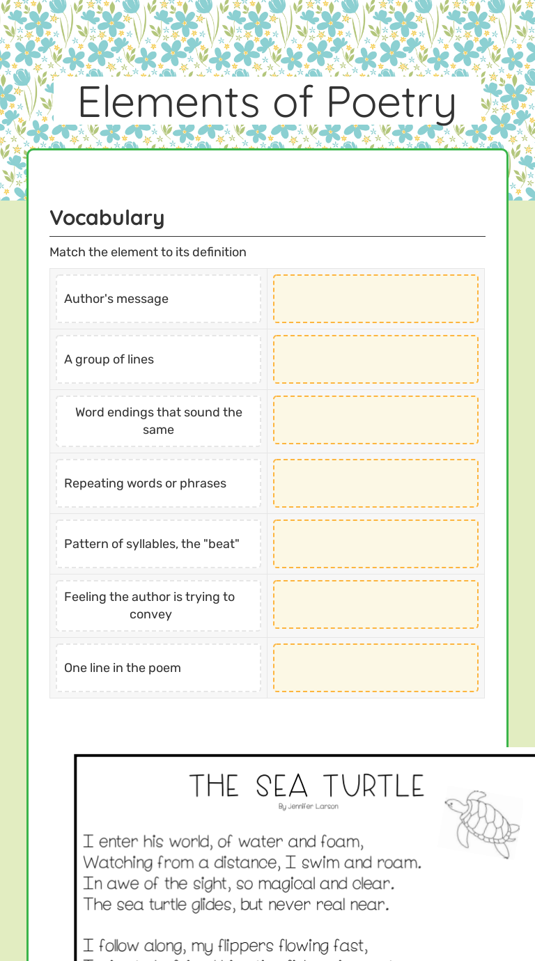 Elements of Poetry worksheet preview image