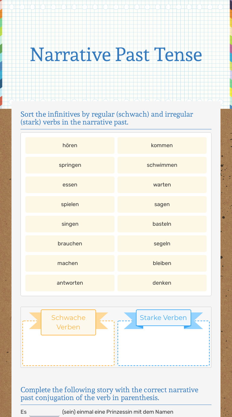 Narrative Past Tense  Interactive Worksheet by Christine Brucker  Wizer.me