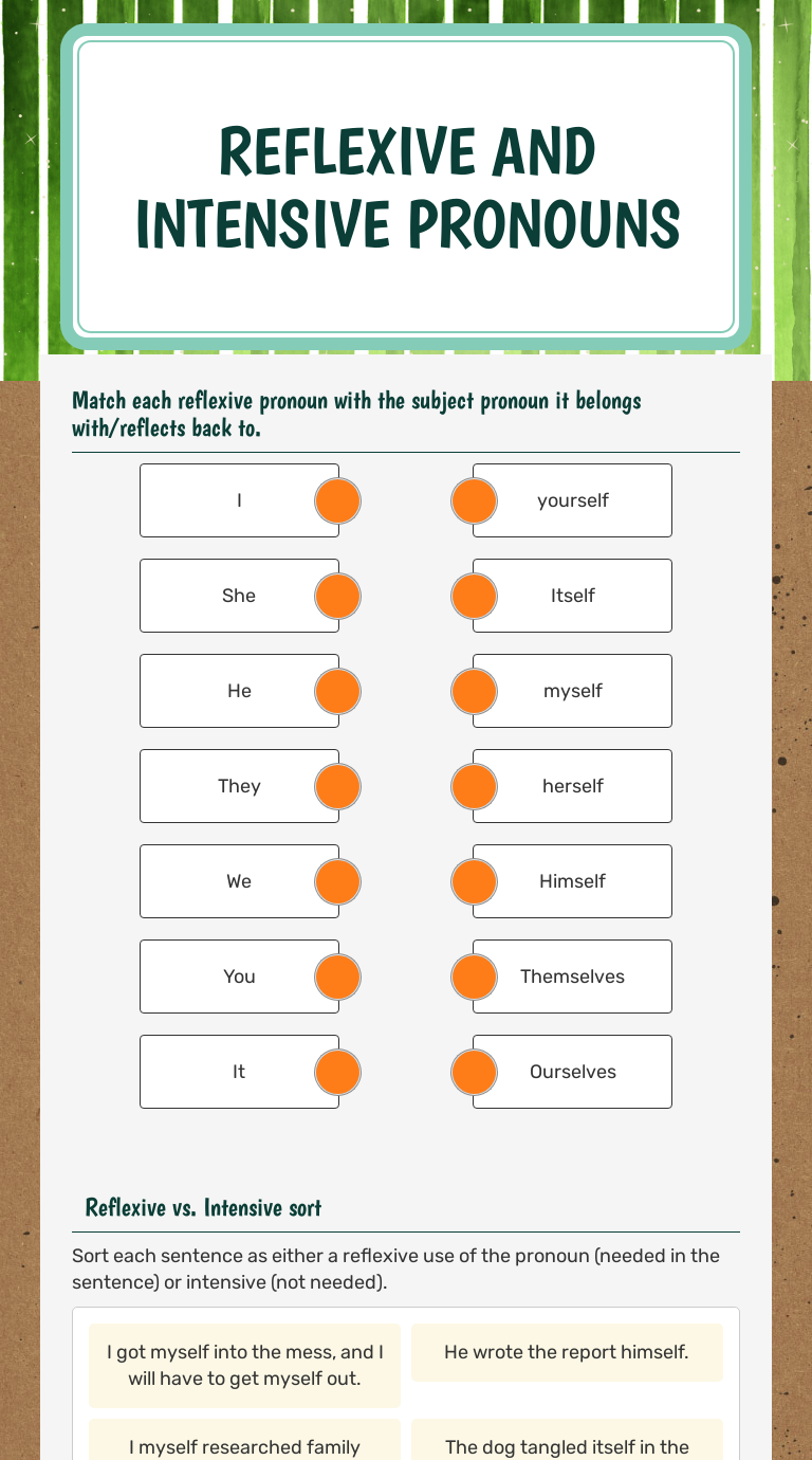 reflexive and intensive pronouns interactive worksheet by margo marsh wizer me